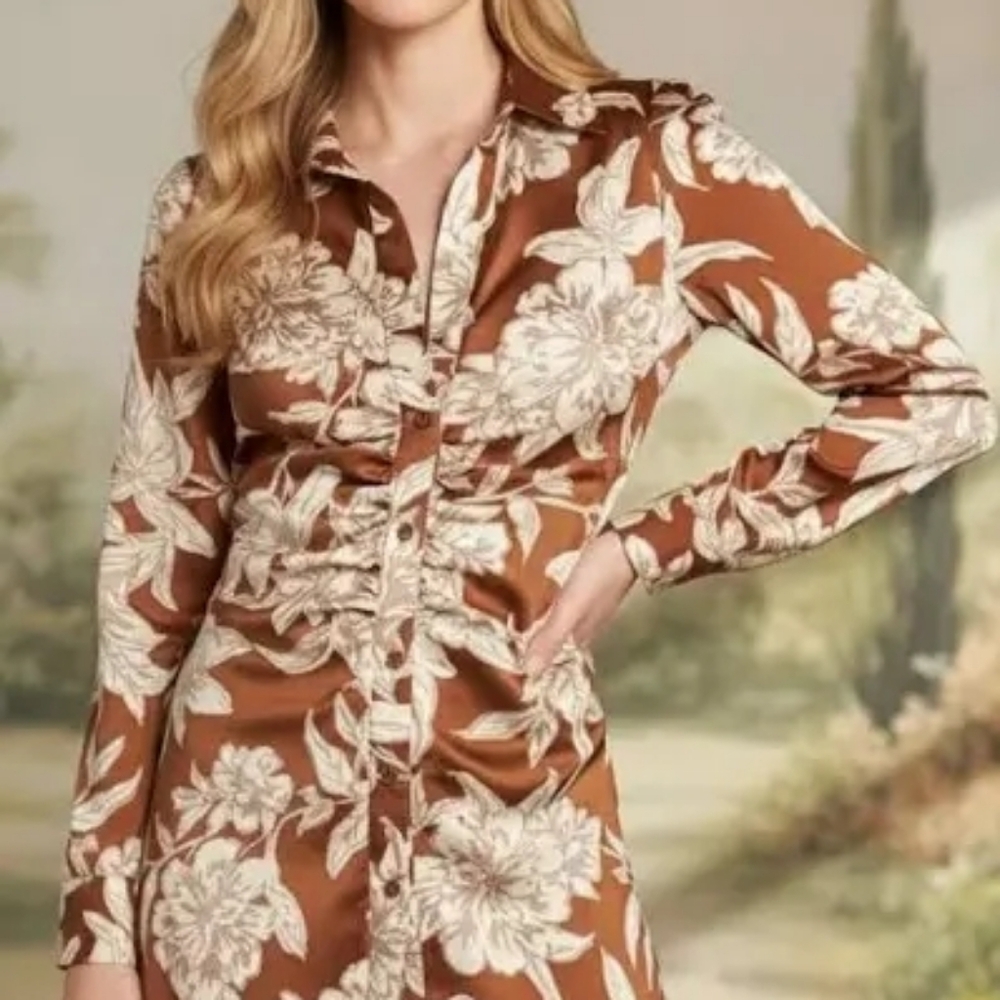 Floral Brown Shirt Dress